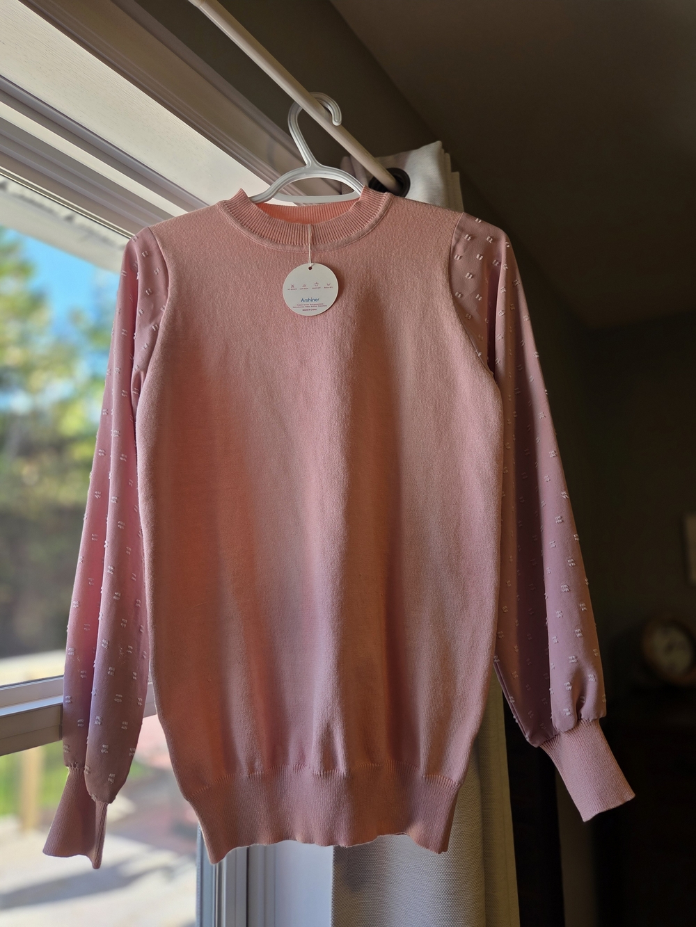 Girls' Pink Knit Sweater with Textured Sleeves